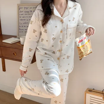 Мультфильм мягкий хлопок для беременных кормящих пижамы наборы Осень Зима пижамы беременность грудное вскармливание сон больницы домой носить