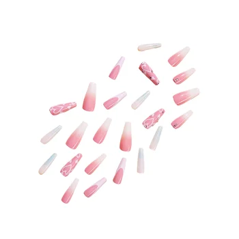 Накладные ногти светло-розового цвета в оправе из страз, Сверхгибкие долговечные накладные ногти для любителей маникюра и бьюти-блогеров