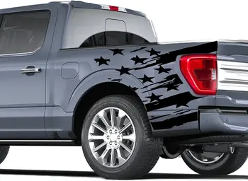 Наклейки с изображением флага на боковой клумбе, совместимые с Ford F150 (черный матовый)