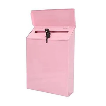 Настенный почтовый ящик Настенный ящик для сбора пожертвований Фермерский почтовый ящик + Ключ Подходит для домашнего офиса Розовый