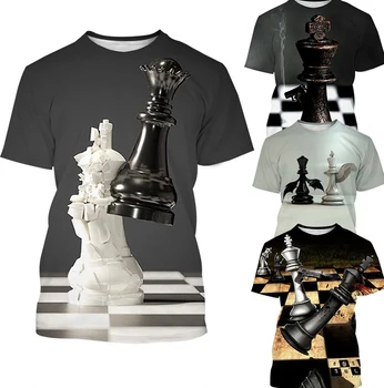 Новая модная футболка с 3D-принтом в виде шахмат, круглый вырез, короткий рукав, мужской топ