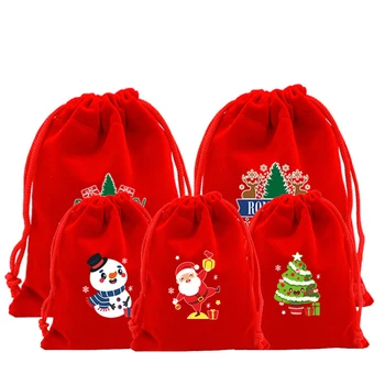 Новые бархатные сумки с Рождеством 13 * 18 см, красный мешочек на шнурке, подарочный пакет для конфет, Рождественский бутик-браслет, пакеты для упаковки ювелирных изделий