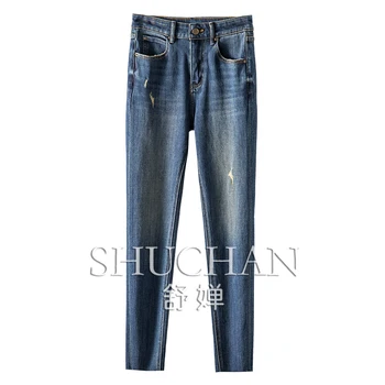 новые женские джинсы из 90% хлопка, рваные джинсы для женщин, брюки длиной до щиколотки, узкие брюки-карандаш, уличная женская одежда