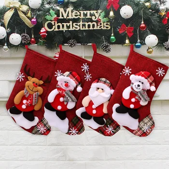 Новый Рождественский Чулок, Носки, Подарочный пакет для конфет, Снеговик, Санта, Лось, Рождественская елка, Подвесной орнамент, украшение домашнего камина для вечеринки