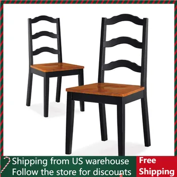 Обеденные стулья с лестничной спинкой Autumn Lane, набор из 2-х, черный и дубовый, бесплатная доставка