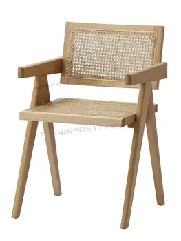 Обеденный стул из массива дерева, ротанга, скандинавский стул, ретро-подлокотник для домашнего отдыха, дизайнерская спинка, обеденный стол и стул для ресторана и отеля