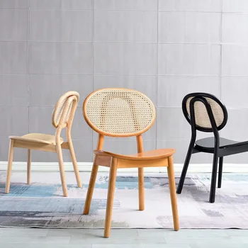 Обеденный стул из массива дерева Nordic, ротанговая спинка для отдыха, Простой офисный стол, обеденный стул из ротанга, бытовая мебель для дома