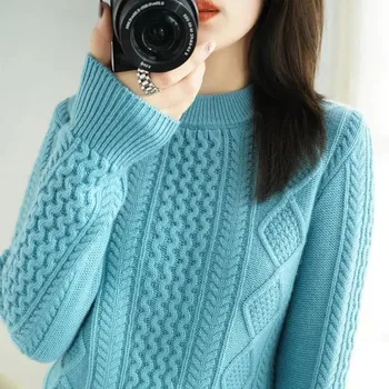 Осенне-зимний пуловер, свитер с подкладкой 2023, Новая женская рубашка свободного кроя в полоску, сохраняющая тепло, Студенческая рубашка с круглым воротником