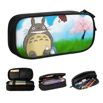 Пеналы Kawaii Totoro для девочек и мальчиков большой емкости Totoro Studio Cherry Blossom, сумка для карандашей, школьные принадлежности