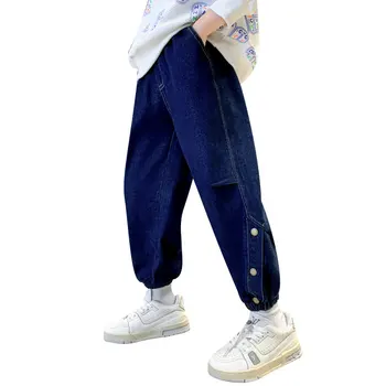 Повседневные джинсы для маленьких мальчиков 2023, Весенне-осенние джинсовые брюки, Новые модные детские свободные брюки, одежда для мальчиков 4-14 лет