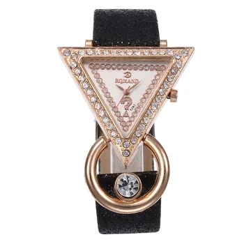 Повседневные женские часы, модные треугольные роскошные часы с бриллиантами, кожаный ремешок, кварцевые часы, женские часы reloje mujer