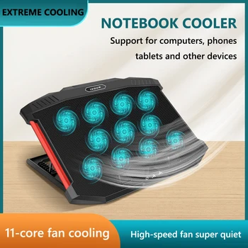 Подставка для охлаждения ноутбука 11 бесшумных вентиляторов Подставка для охлаждения ноутбука со светодиодным дисплеем с двойным интерфейсом USB, регулируемая для планшетов с диагональю 13-18 дюймов