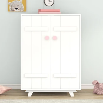 Простой и элегантный деревянный шкаф для одежды с подвесной штангой, шкафы для хранения с дверцами, подходит для спален, белый