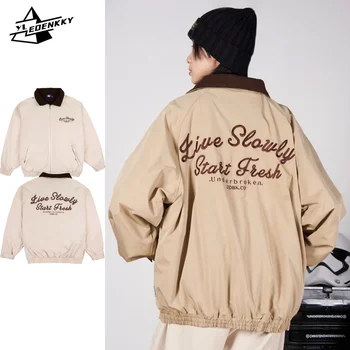 Ретро куртка-бомбер Мужская Женская Хип-хоп дизайн вышивки Бейсбольная форма Японское флисовое свободное пальто Уличные повседневные куртки для пар