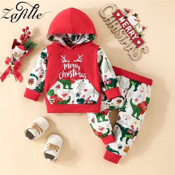 Рождественский детский костюм ZAFILLE с принтом снеговика и динозавра, комплект одежды для мальчиков, зимняя одежда для маленьких девочек, милая детская верхняя одежда