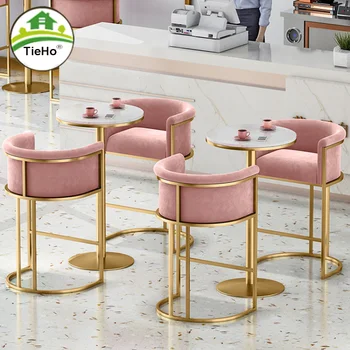 Роскошный барный стул из Скандинавской ткани, Бархатный барный стул для гостиной, Домашний Европейский стиль, Современный Высокий обеденный стул, Мебель для дома