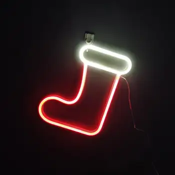 Светодиодная неоновая вывеска, светодиодная неоновая лампа, привлекающие внимание Рождественские чулки, форма украшения неоновым светом, USB / светодиод с батарейным питанием, не бросающийся в глаза