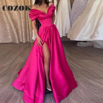 Сексуальное Очаровательное атласное платье Асилуэта с открытыми плечами для выпускного вечера Классическое Вечернее платье без рукавов Vestido De Fiesta на заказ ZY08