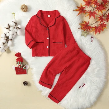 Семейный рождественский пижамный комплект Suefunskry, топы контрастного цвета с длинными рукавами и отворотами + брюки с эластичной резинкой на талии, пижамный комплект