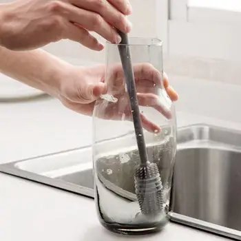 Силиконовая щетка для бутылок с молоком, скруббер для стаканов, средство для чистки посуды, щетка для чистки стеклянных стаканов с длинной ручкой