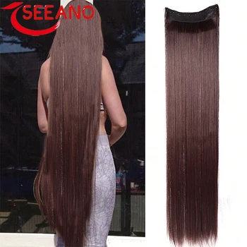 Синтетическое наращивание прямых волос SEEANO длиной 20-40 дюймов, 5 зажимов, черный, светло-коричневый, Высокотемпературный поддельный шиньон