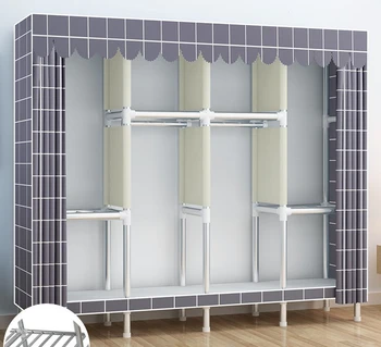 Скандинавская мебель для дома 2,1 м Простой гардероб Тканевый шкаф Шкаф для сборки спальни Усиленный стальной трубой стеллаж для хранения Гардероб