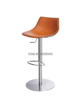 Скандинавский барный стул из нержавеющей стали, современный простой бытовой, спинка поднимается и вращается, легкий роскошный барный стул для отдыха с высокой ножкой