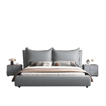 Современная дизайнерская мебель для хранения деревянных кроватей с кожаной обивкой размера queen size