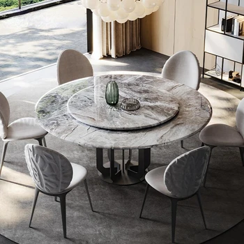 Современный кухонный стол, стол из натурального мрамора, Каркас из черной углеродистой стали, Круглые Обеденные столы с поворотной мебелью
