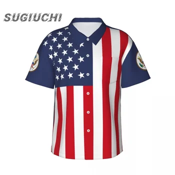 Соединенные Штаты США Гавайские рубашки с флагом США для мужчин, пляжная рубашка с коротким рукавом, летняя повседневная одежда на пуговицах с цветочным рисунком