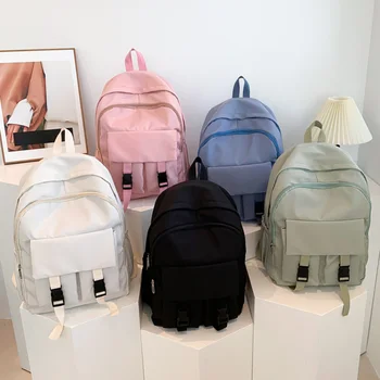 Студенческая школьная сумка большой емкости, рюкзак для студентов колледжа, простой модный регулируемый ремень, однотонный цвет для девочек-подростков и мальчиков