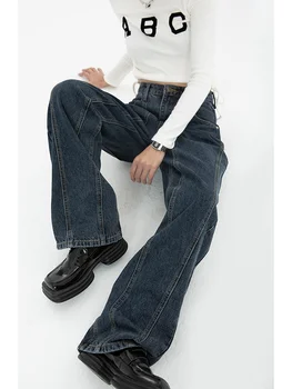 Темно-синие мешковатые женские джинсы с высокой талией, уличная одежда y2k 2023, модная уличная одежда, повседневные летние широкие брюки премиум-класса