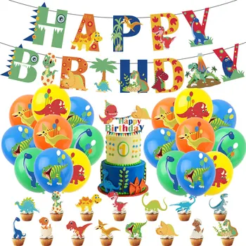 Украшение для детского дня рождения в стиле динозавра Баннер на день рождения динозавра, воздушный шар, торт, флаг, набор для детского душа, принадлежности для детского душа