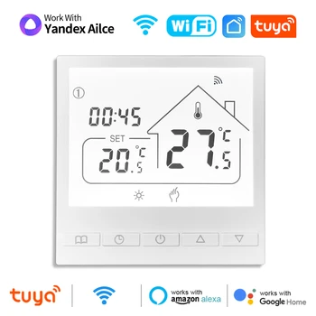 Умный термостат Tuya WiFi, ЖК-дисплей, Электрический подогрев пола, температура воды / газового котла, Голосовое управление для Alexa, Google, Alice