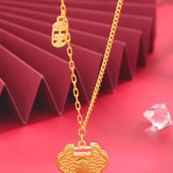Фузи выдолбленное шелковое ожерелье Fuzi peace lock country wind женская подвеска Ruyi lock позолоченные не выцветающие ювелирные подвески