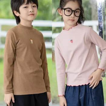 Футболка с длинными рукавами для мальчиков и девочек, детские толстые футболки, осенне-зимние футболки с героями мультфильмов для подростков, детская одежда в корейском стиле от 2 до 12 лет