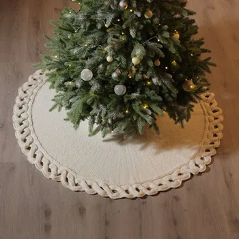 Хлопчатобумажная юбка для Рождественской елки 48 дюймов кабельной вязки, вязаный толстый Рождественский праздничный ковер в деревенском стиле, прямая поставка
