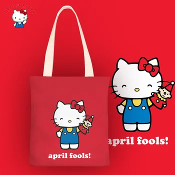 Холщовая сумка Sanrio hello kitty женская сумка через плечо для девочек и мальчиков женская сумка для покупок 2021 года сумка-тоут