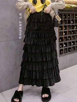 Черная бархатная юбка с оборками для женщин, эластичные юбки трапециевидной формы с высокой талией, Дизайнерская женская одежда 2023, Весенняя новинка