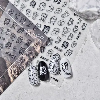 Черно-белые Короткие штрихи Линии, Нерегулярные наклейки для ногтей, украшения для маникюра 