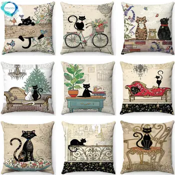 Чехлы для диванных подушек с рисунком мультяшного кота, домашняя Декоративная подушка для гостиной, наволочка для стула, Офисная наволочка для автомобиля с милым животным
