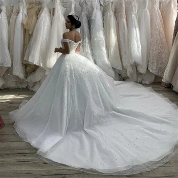Элегантное свадебное платье с большим шлейфом, расшитое жемчугом, сексуальное бальное платье с открытыми плечами Vestidos De Novia