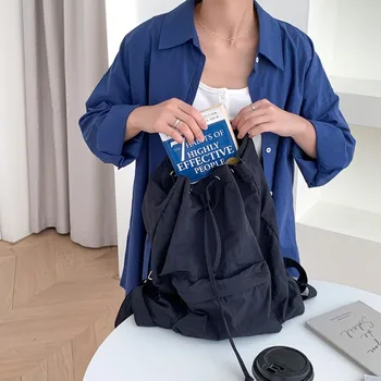 Японский Легкий рюкзак Harajuku Повседневная Мода Студенческий школьный рюкзак на шнурке Y2K Простая Нейлоновая сумка для книг большой емкости